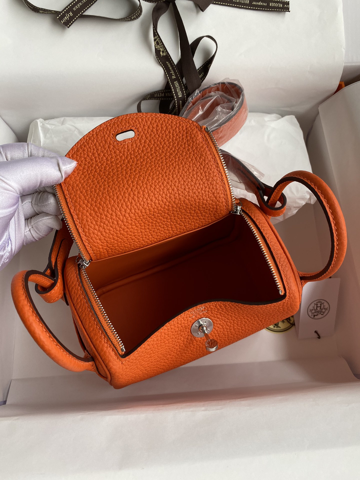 Hermes Mini Lindy 19cm Handbag Shoulder Bag In Orange Clemence Leather